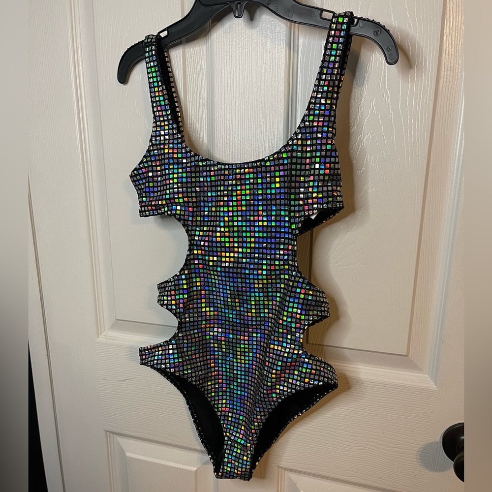 Dolls Kill Club Exx - Holographic Cut Out Bodysuit - Rave - Size Small - New